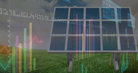 Ground-Mounted Solar Panels Powering Investment Analysis with Data Overlays