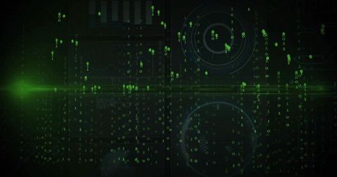 Neon Green Binary HUD Streaming Over Futuristic Circuit Grid Digital Data Interface