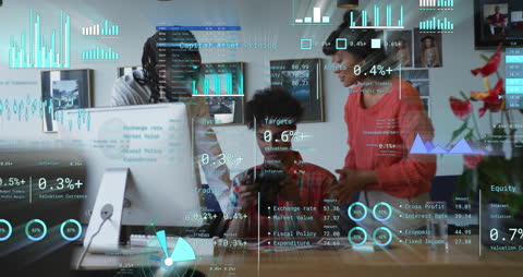 Futuristic Financial Data Processing in Modern Office Environment