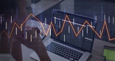 Woman Analyzing Graph on Laptop for Financial Insights in Office