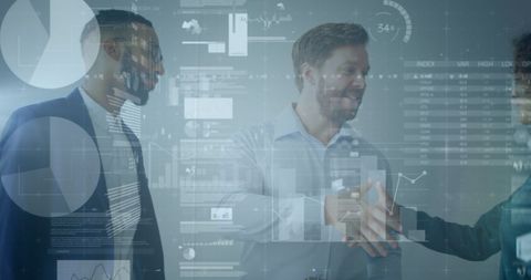 Business Professionals Shaking Hands Amidst Financial Data Overlay - Download Free Stock Images Pikwizard.com