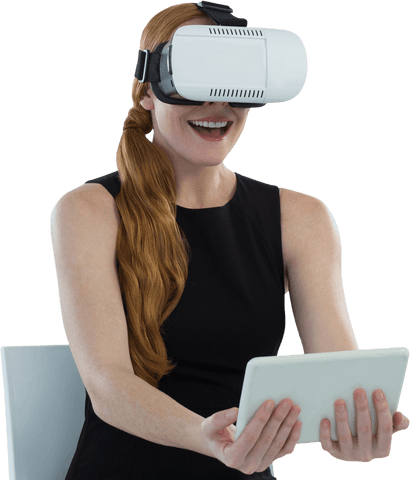 Transparent Background Woman in VR Headset Holding Tablet - Download Free Stock Videos Pikwizard.com