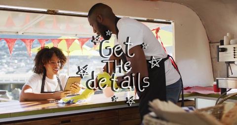 Outdoor Street Vendor Teamwork with Vibrant Communication