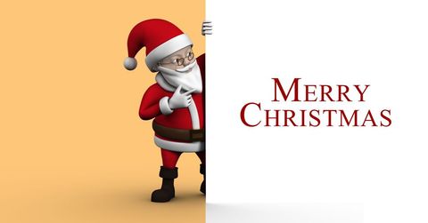 Santa Claus Peeking with Merry Christmas Greeting