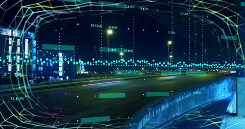 Financial Data with Fast Motion Traffic Over Cityscape - Download Free Stock Images Pikwizard.com
