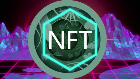 Digitally Generated NFT over Digital Mountains in Futuristic Design