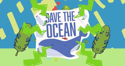 Save the ocean concept with whale and leaves illustration