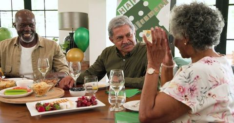 Senior friends enjoying a retirement party celebration