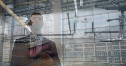 Complex data analysis concept with businessman in motion