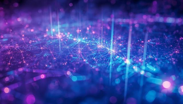 Futuristic Digital Grid with Neon Lighting and Nodes