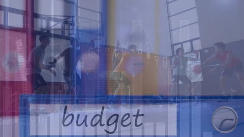 Digital Interface Overlay on Male Basketball Players in Gym