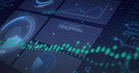 Neon-green waveform animating across futuristic hud dashboard with radar widgets