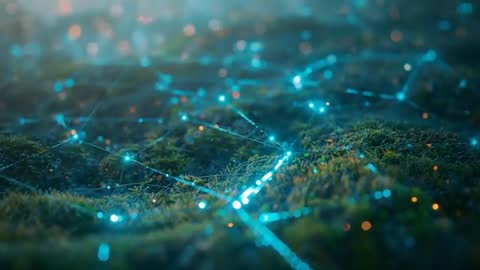 Bioluminescent Mesh on Moss Evoking Futuristic Tech