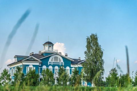 Vintage Blue Mansion Amidst Lush Nature