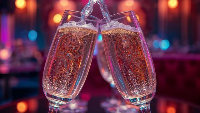 Luxurious champagne toast in glamorous sophisticated bar