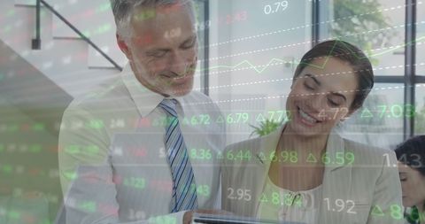business professionals discuss financial data with stock market overlay - Download Free Stock Images Pikwizard.com