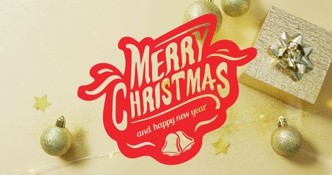 Festive Merry Christmas Message with Golden Ornaments