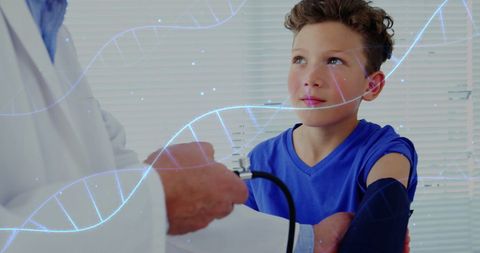 Pediatric Consultation with DNA Overlay Indicating Genetic Medicine