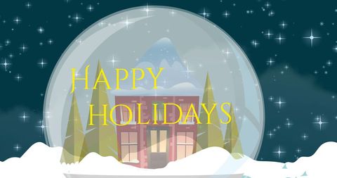 Happy Holidays Greeting with Snow Globe and Winter Scene
