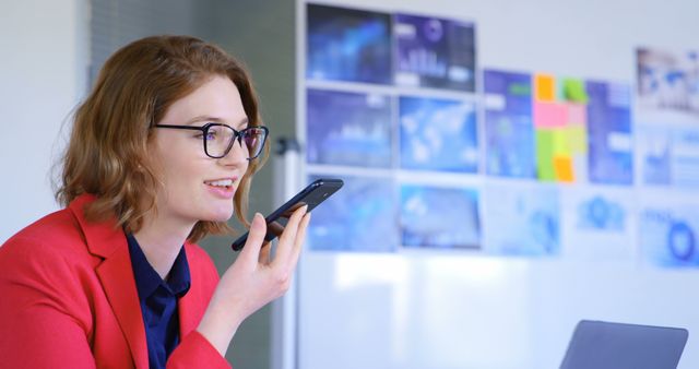 Businesswoman Using Voice Assistant in Modern Office - Download Free Stock Images Pikwizard.com