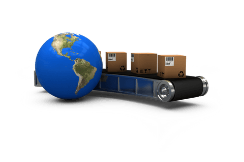 Global Delivery Concept with Conveyor Belt and Earth Illustration - Download Free Stock Videos Pikwizard.com