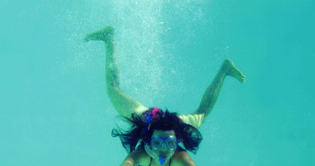 Woman Snorkeling Underwater in a Pool - Download Free Stock Images Pikwizard.com