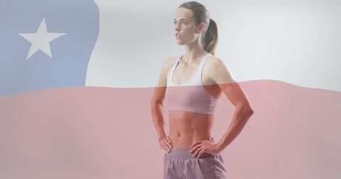 Confident Female Athlete with Chile Flag Overlay