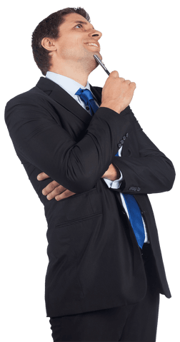 Thoughtful Businessman Isolated on Transparent Background