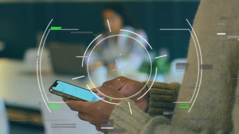 Digital Scan Overlay on Smartphone Use in Office Concept