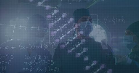 Surgeons in Operation with Scientific DNA Overlay