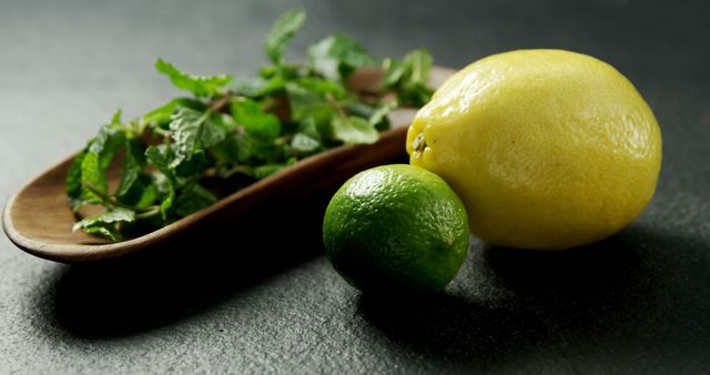 Close-Up of Fresh Lemons, Lime and Mint on Slate Surface - Download Free Stock Images Pikwizard.com