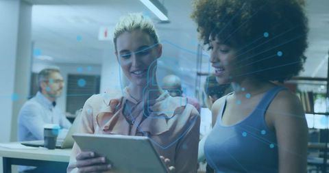 Collaborating on digital project with security focus in modern office