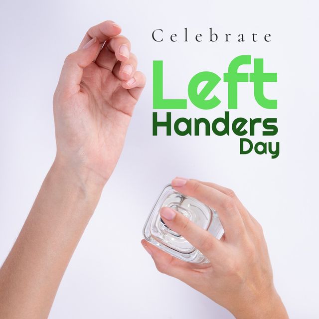 This image features a cropped view of a Caucasian woman's hand skillfully holding and spraying perfume, highlighting the celebration of Left Handers Day. The picture's simplicity and focus on the hand's actions make it versatile for promoting events, advertising beauty products, or illustrating articles about left-handers. Ideal for use on social media posts, blog articles, and marketing materials centered around Left Handers Day, personal care, or fragrance branding.