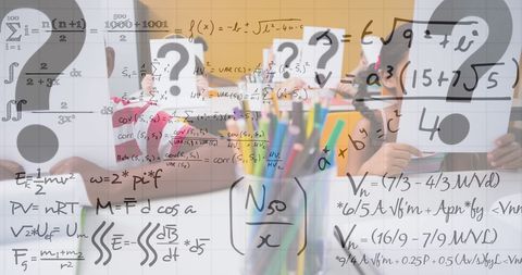 Children analyzing problems in mathematics classroom concept