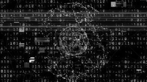 Abstract Digital Globe with Binary Code and Glitch Effects