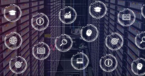 Digital Interface of Business Icons in Server Room Environment - Download Free Stock Images Pikwizard.com