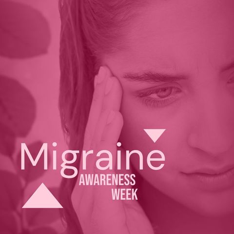 migraine awareness week display with woman holding head in pain - Download Free Stock Templates Pikwizard.com