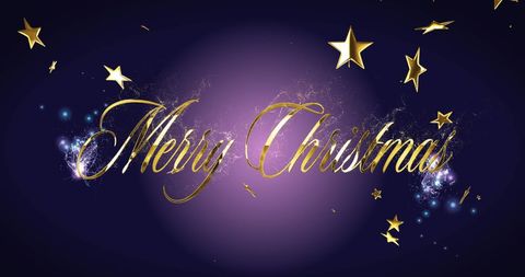 Elegant Christmas Greeting with Gold Stars on Purple Background
