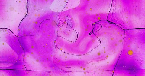 Vibrant Abstract with Orange Orbs on Pink Swirl Background