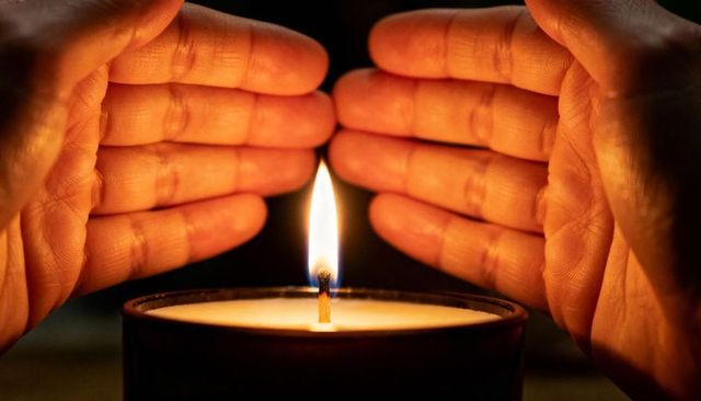Cupping Hands Warming Candle Flame for Meditation, Relaxation, Cozy Ambient Lighting