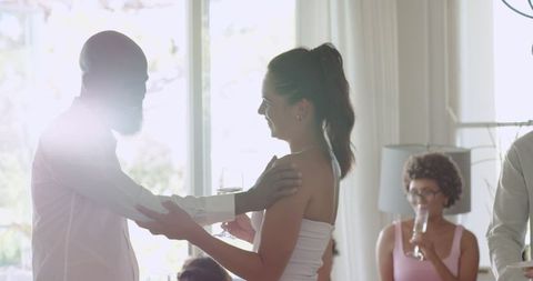 Elegant Wedding Reception with Guests Enjoying Celebration