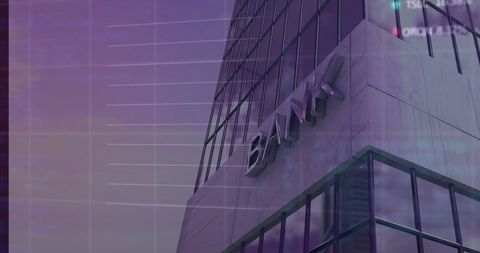 Modern Bank Building with Digital Interface Overlay - Download Free Stock Images Pikwizard.com