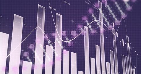 Futuristic Data Visualization with Digital Graphs on Purple Grid