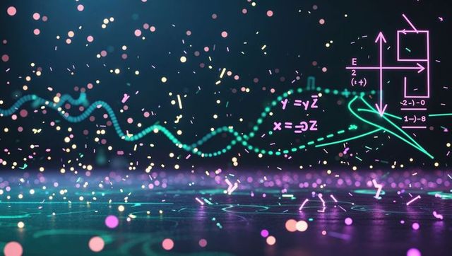 Futuristic Digital Visualization with Glowing Particles and Formulas
