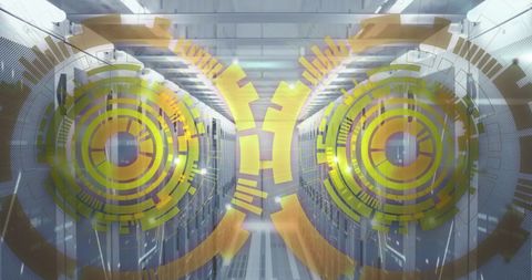 Dual Loading Circles Over Data Server Racks in Modern Server Room - Download Free Stock Images Pikwizard.com