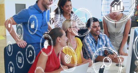 Diverse Business Team Analyzing Digital Network Insights