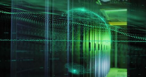 Digital Globe and Data Processing in Green LED Server - Download Free Stock Images Pikwizard.com