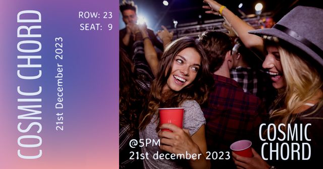 This image showcases a vibrant and buoyant scene at a music festival or party, perfect for use in marketing materials for festive invitations, event promotions, or nightlife advertisements. The lively atmosphere, along with young adults laughing and enjoying the event, highlights the joy and excitement of gatherings, making it ideal for conveying fun, energy, and togetherness.