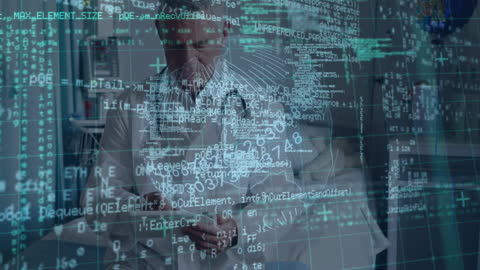 Doctor with Tablet Analyzing Data and Global Interface