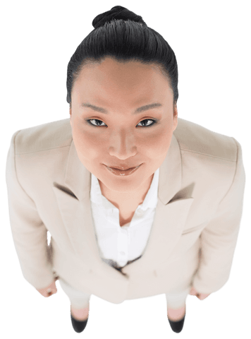 Smiling Asian Businesswoman Looking Up Transparent Background